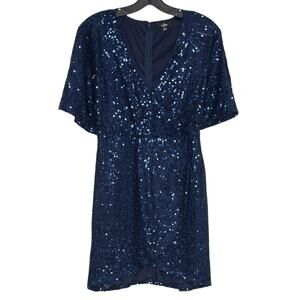 Lulus Dress Faux Wrap Sequin Hoco Party Cocktail Glam Going Out Mini Navy Small